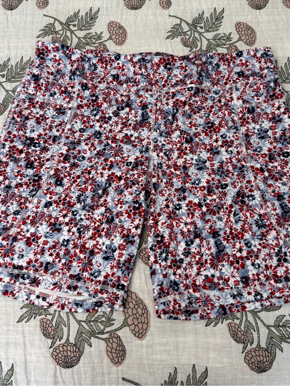 Women's Red, White & Blue Floral Athletic Shorts - Lightweight Performance